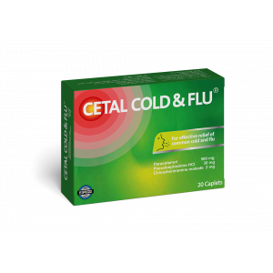 CETAL COLD & FLU ( PARACETAMOL 500 MG + PSEUDOEPHEDRINE 30 MG + CHLORPHENIRAMINE MALEATE 2 MG ) 20 CAPLETS